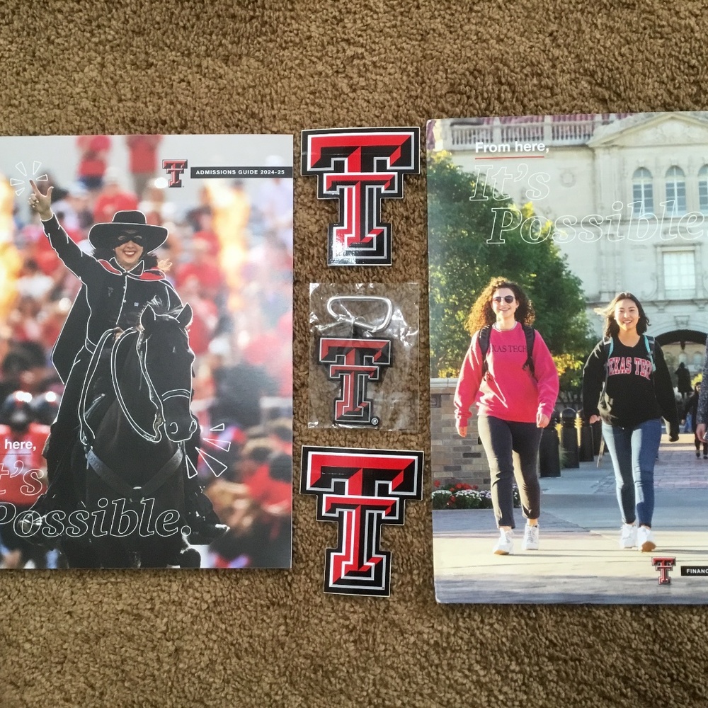 Texas Tech Key chain, 2 Stickers, Admissions Guide 2024-25, Scholarships 25/26